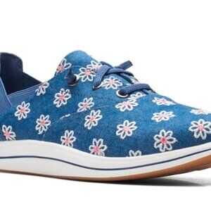 Clarks Cloudstepper Breeze Ave Navy Daisy Denim Blue Lace Sneakers Size 11 W